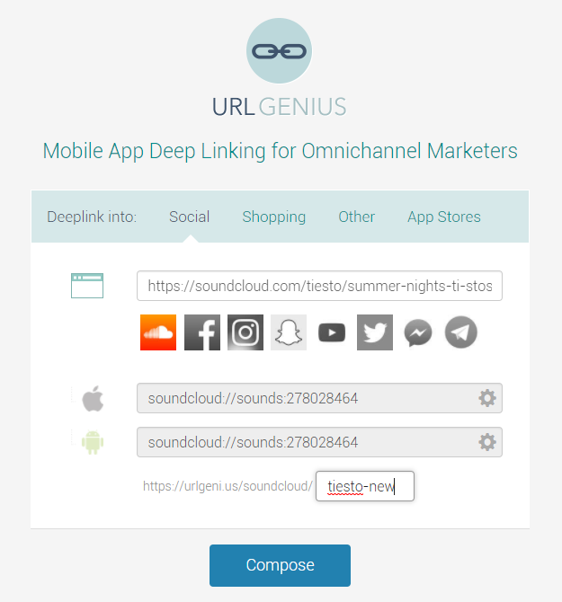 URLgenius Deep Linking to SoundCloud App for iOS and Andoid