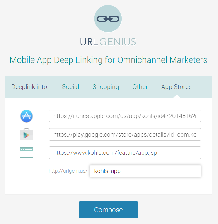 URLgenius App Store Links for Apple iTunes and Google Play