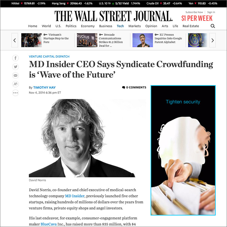 Image of Wall Street Journal Article about MD Insider Crowdfunding