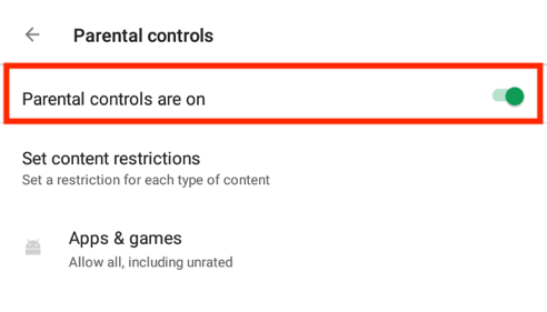Parental Control Choosing Filters in Google Play Store