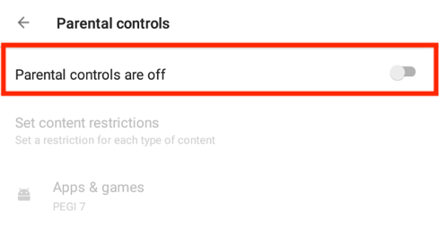 Parental Control Are Off in Google Play Store