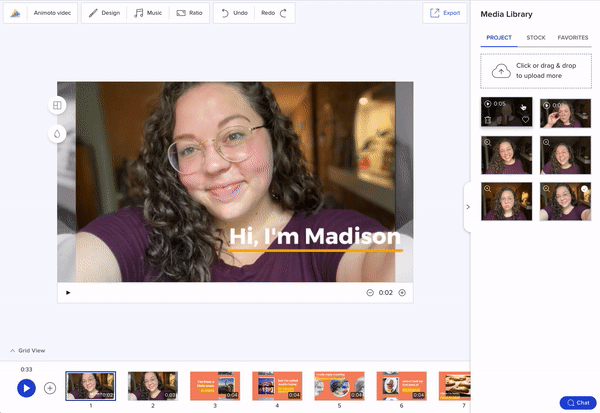 add multiple images and clips to timeline edit in grid view