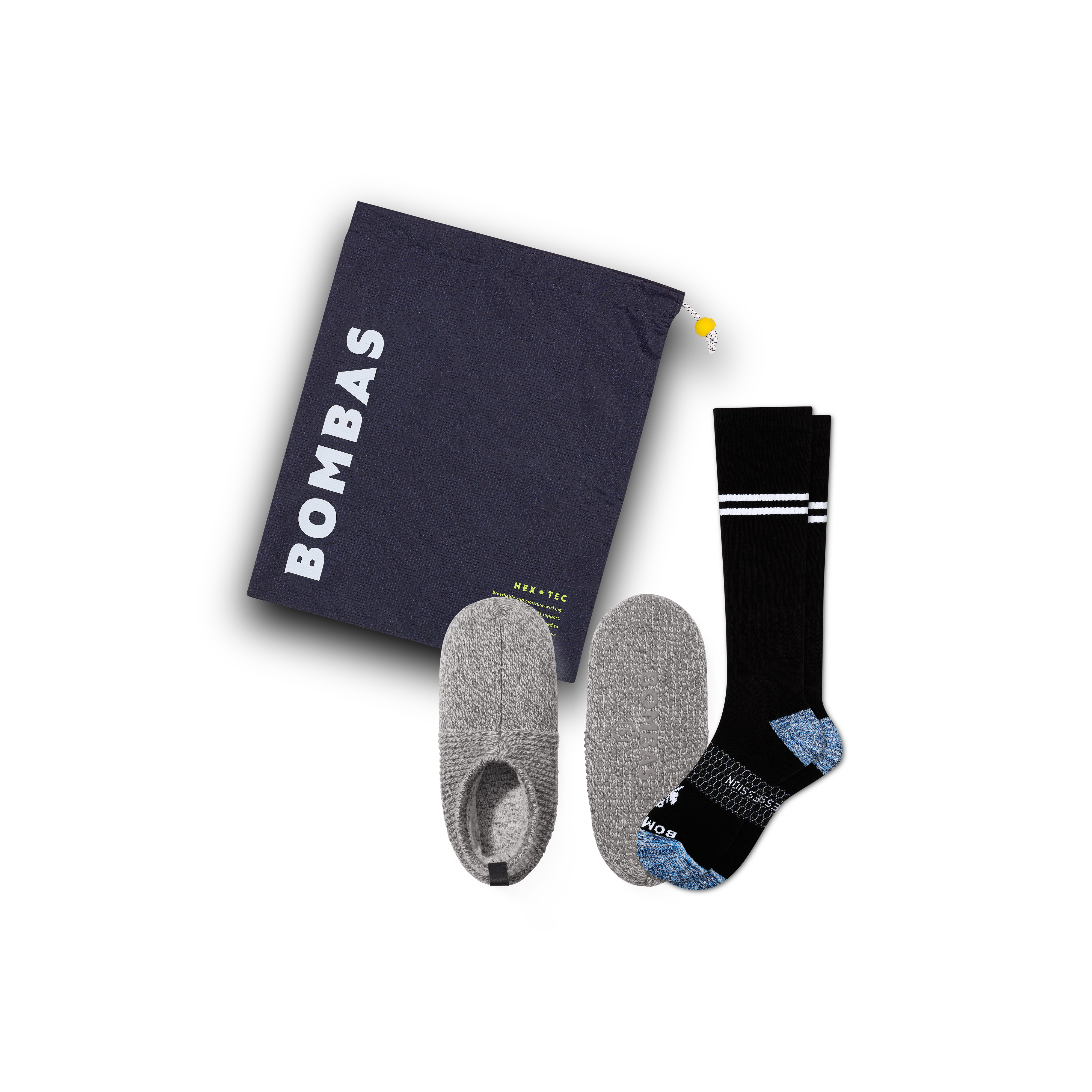 Bombas Travel Compression Sock And Classic Gripper Slipper 2-pack In Black Heather