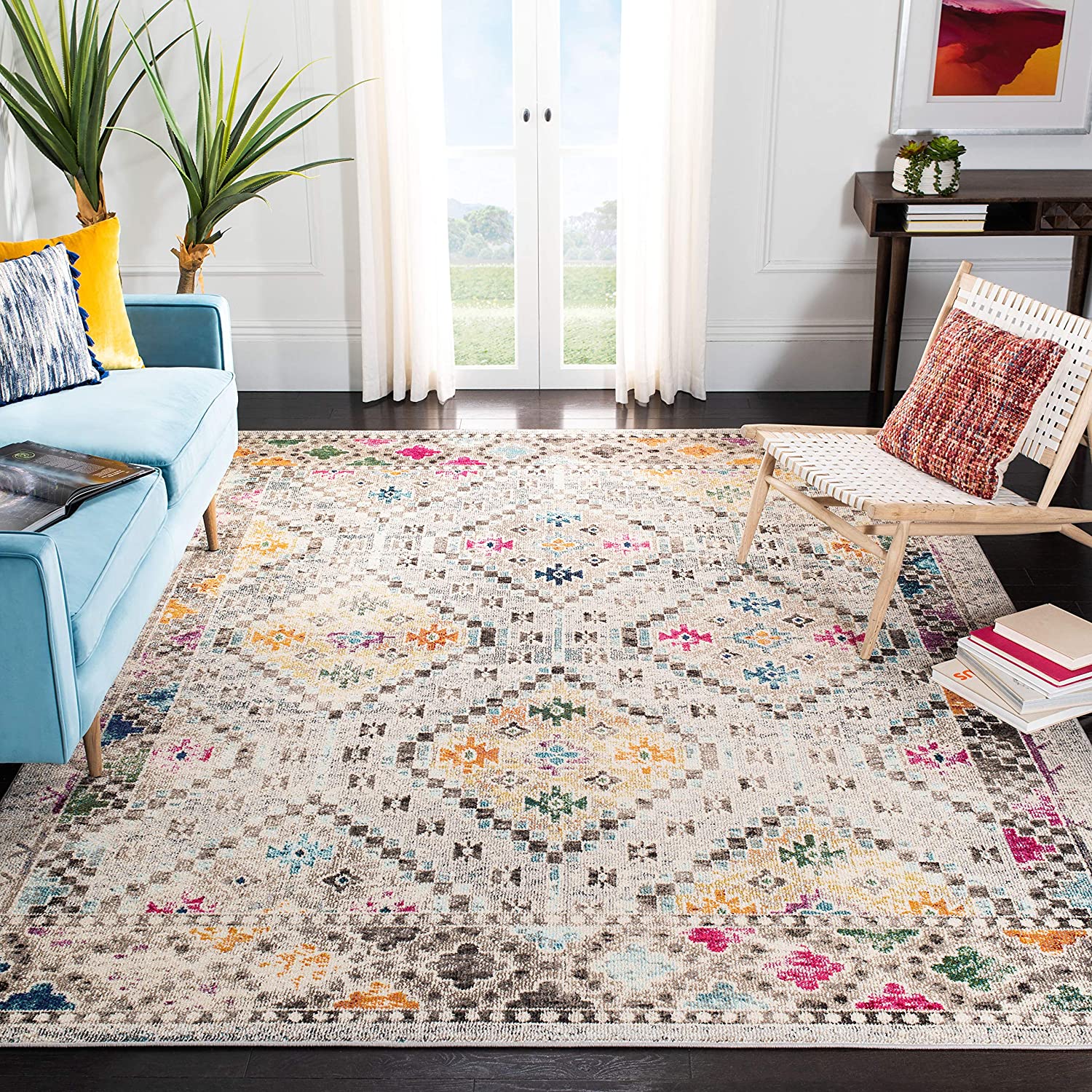 SAFAVIEH Madison Collection Boho Diamond Distressed Non-Shedding Living Room Bedroom Dining Home Office Area Rug