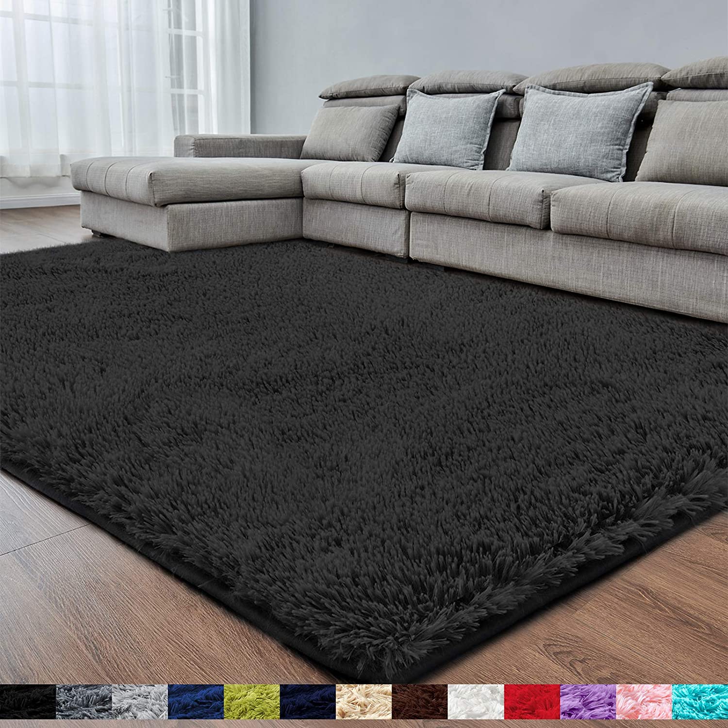 Black Soft Area Rug for Bedroom, 2x4, Fluffy Rug