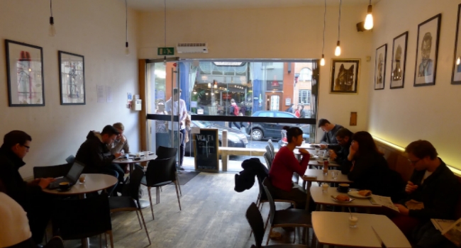 People sitting in Bold Street Coffee in Liverpool