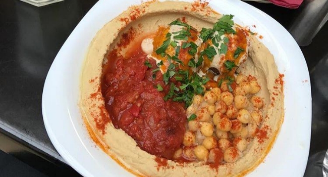 Bowl of hummus from humpit in leeds
