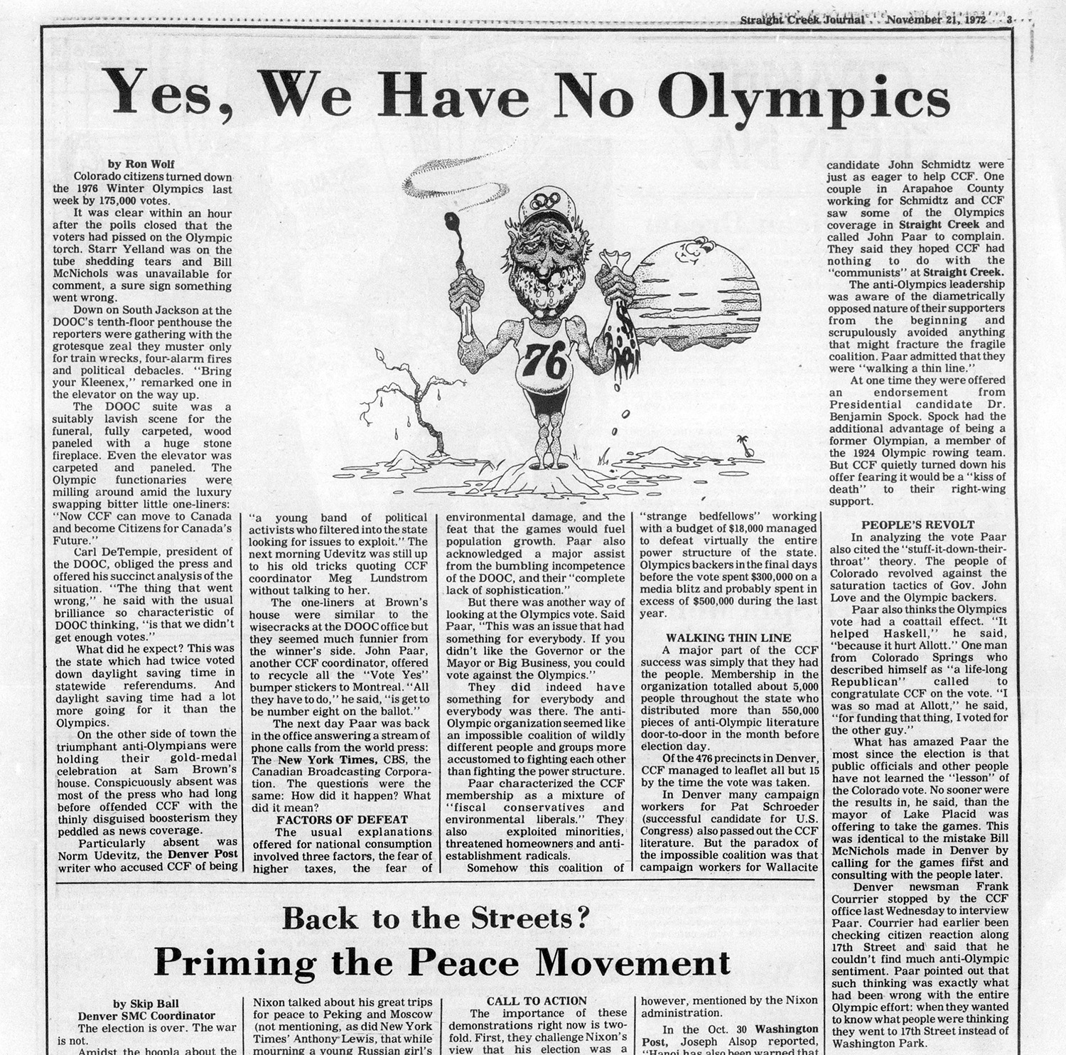 Article in the Straight Creek Journal about the failure of the Olympic vote