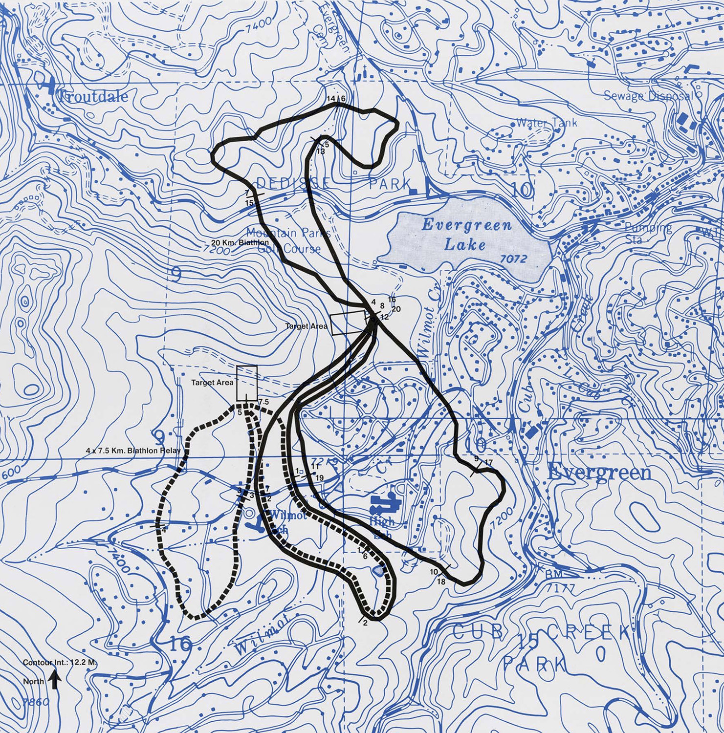 Nordic skiing trail map in Evergreen, Colorado
