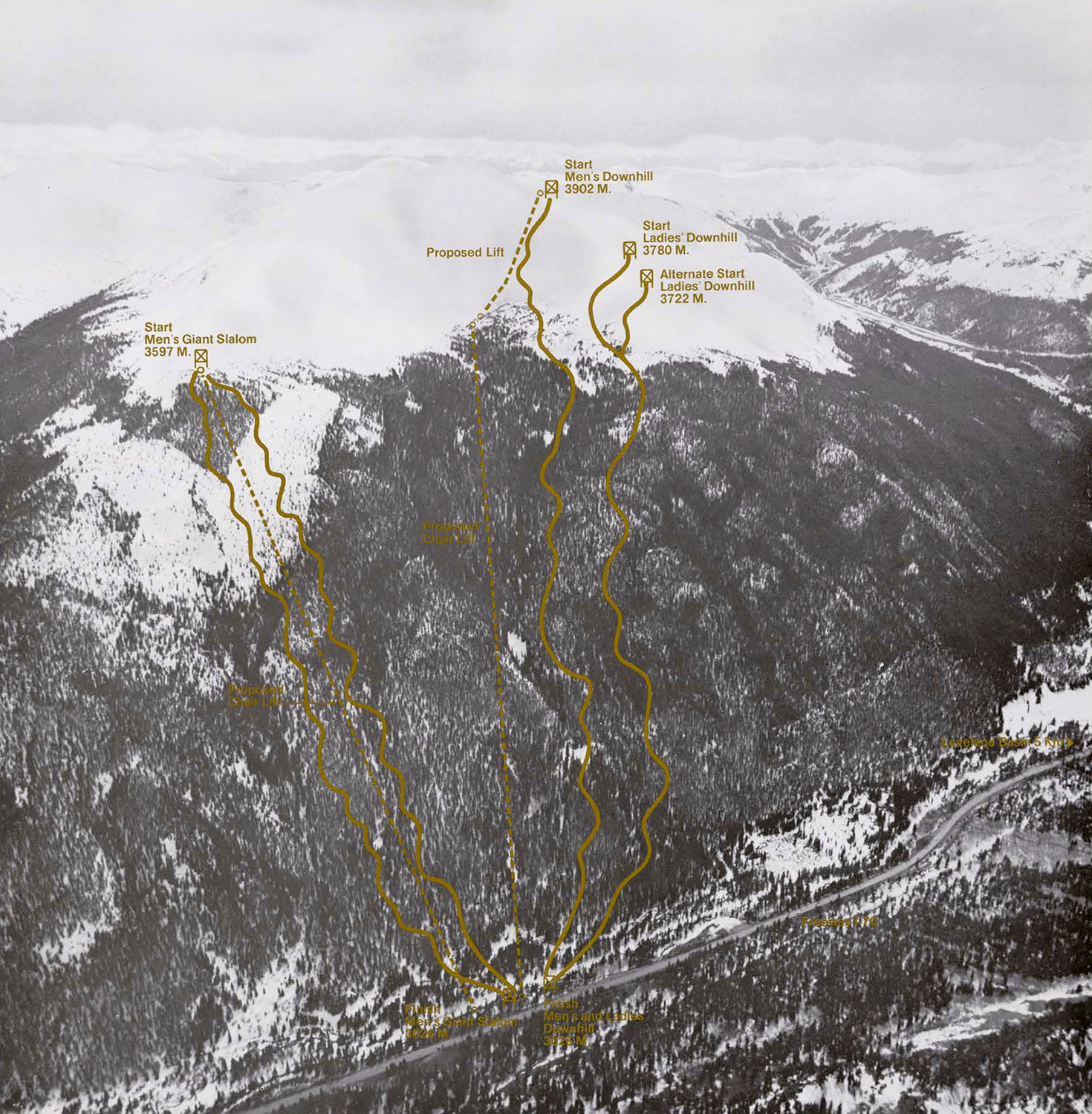 Proposed alpine ski routes on Mt. Sniktau