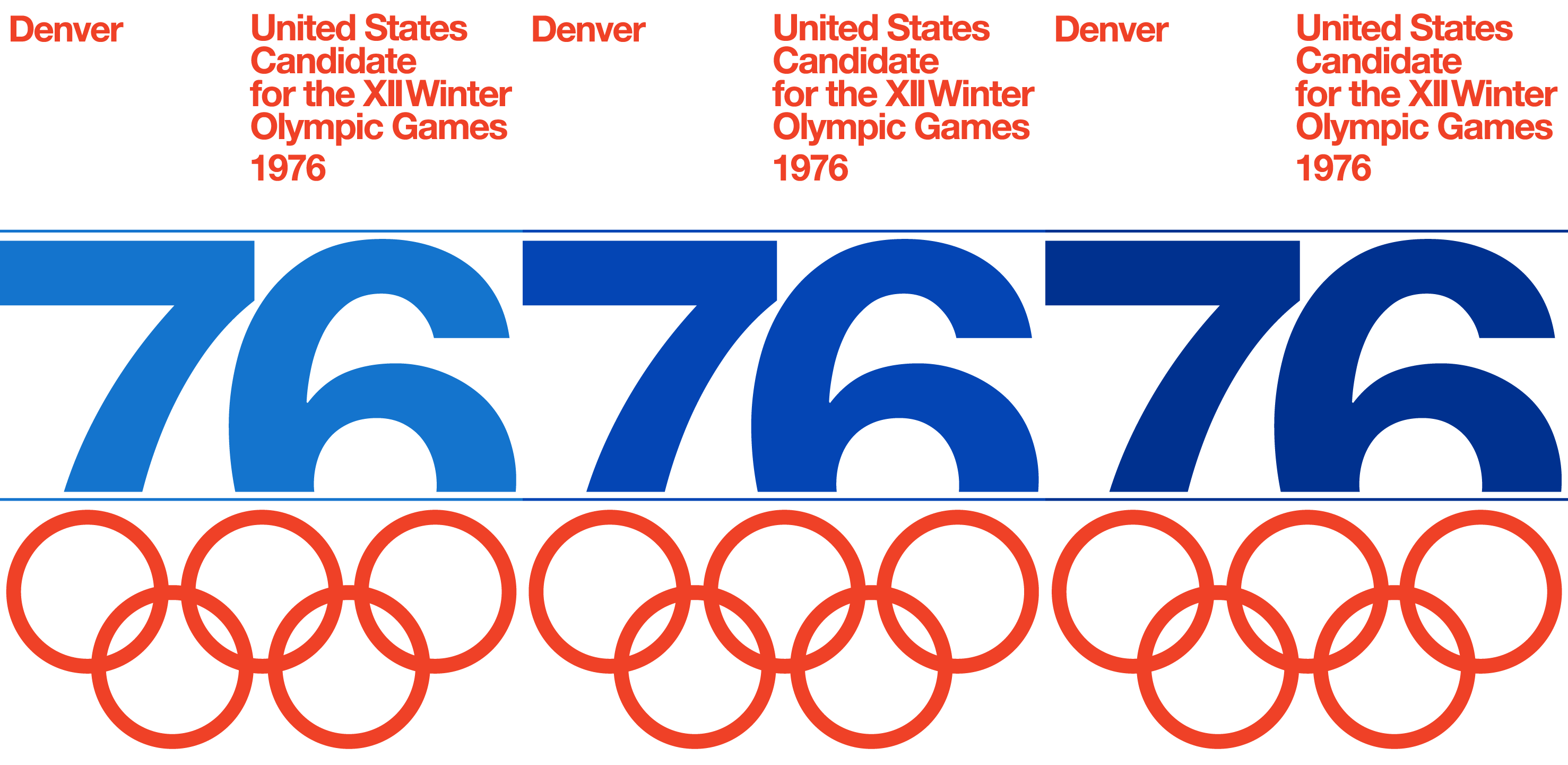 The Denver 76 poster: but which blue is right? I’ve seen all three shades used.