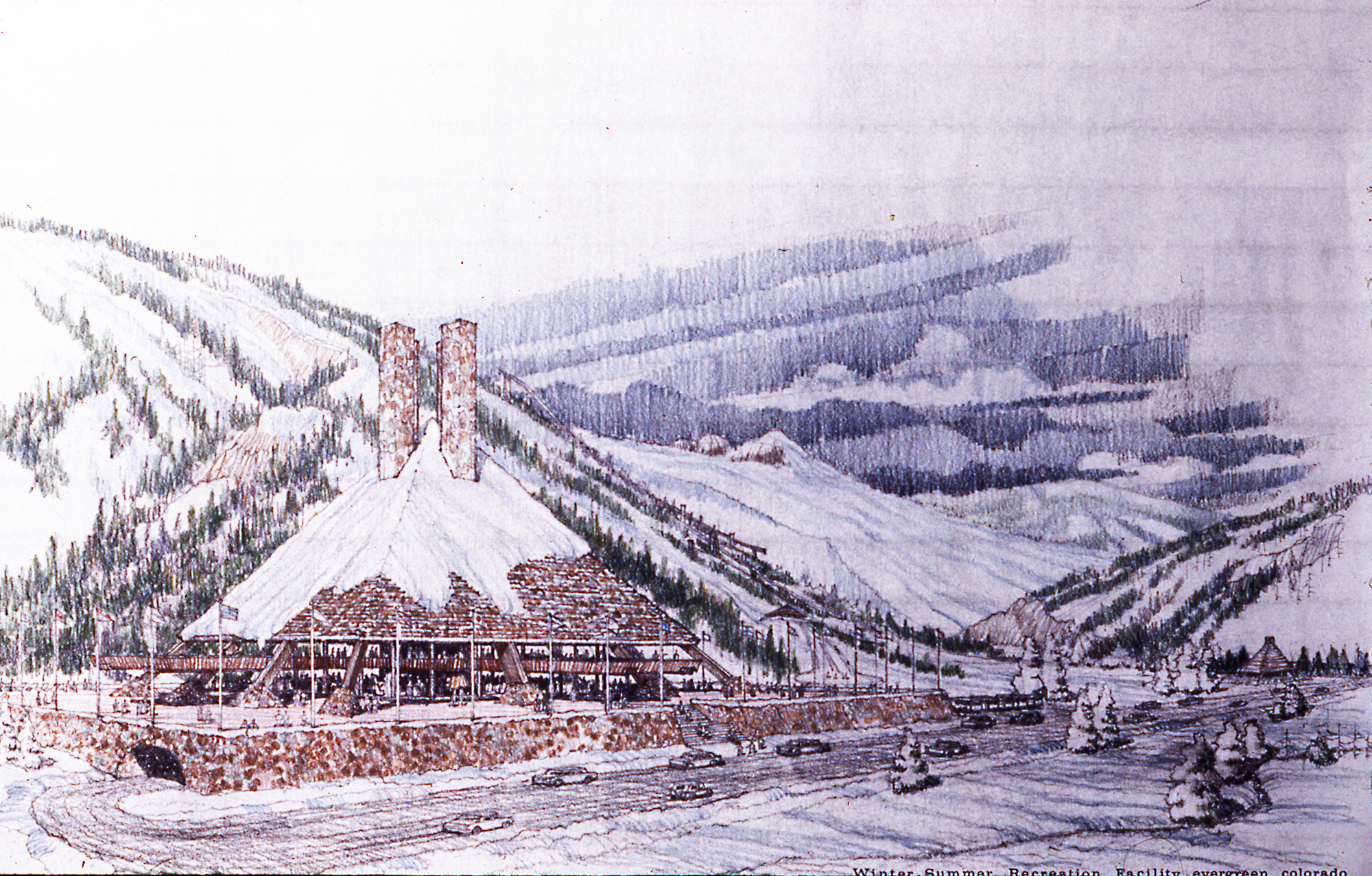 Architectural drawing of the proposed Winter/Summer Recreation Facility in Evergreen