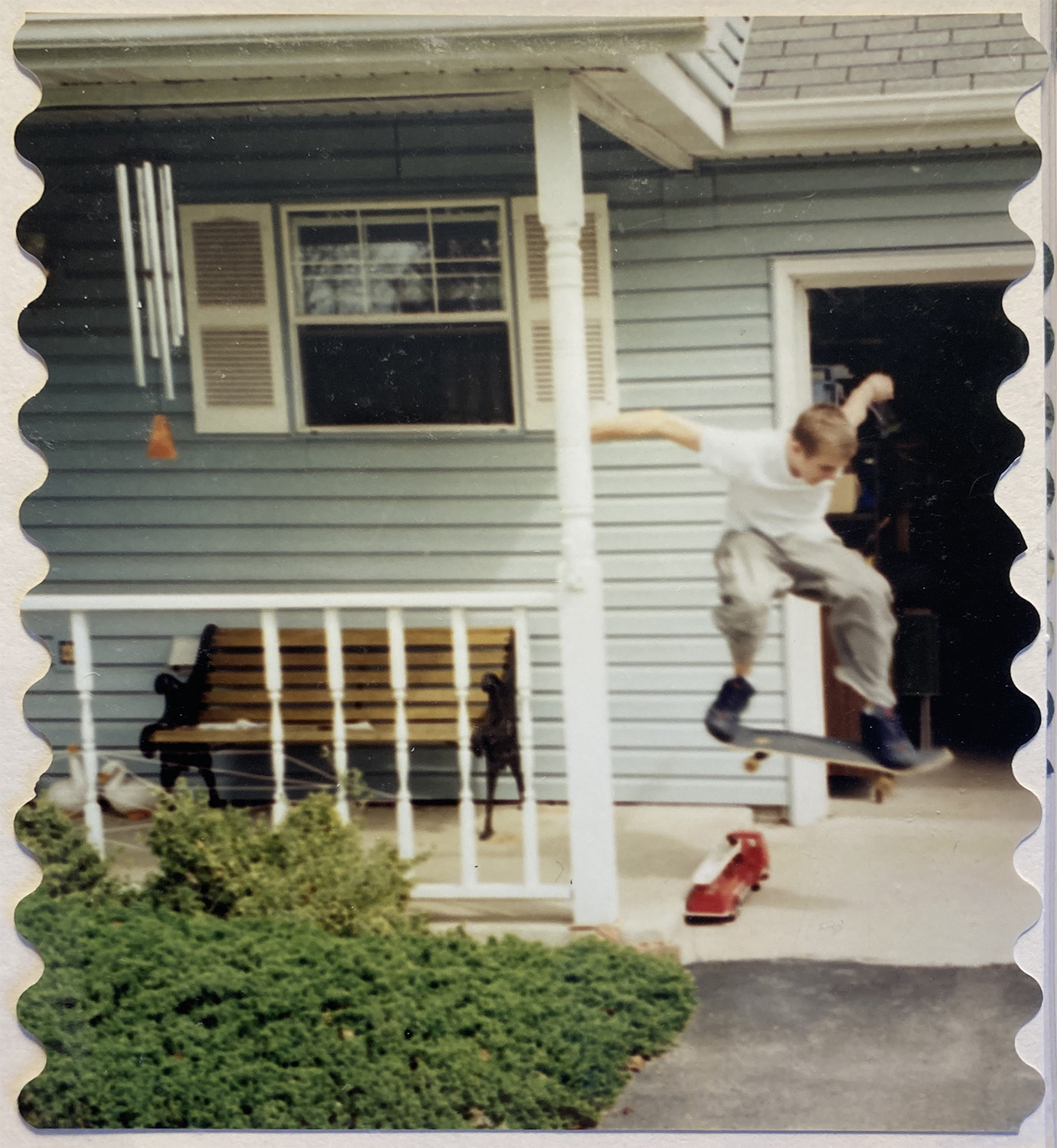 Getting some sweet air with an ollie over one of my childhood toys circa 1998 - Photo and scrapbooking edges courtesy my mom