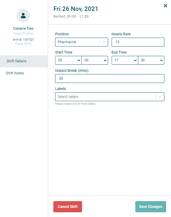 Existing Locum and Employee Shifts - View Locum and Employee Profile straight from shift modal