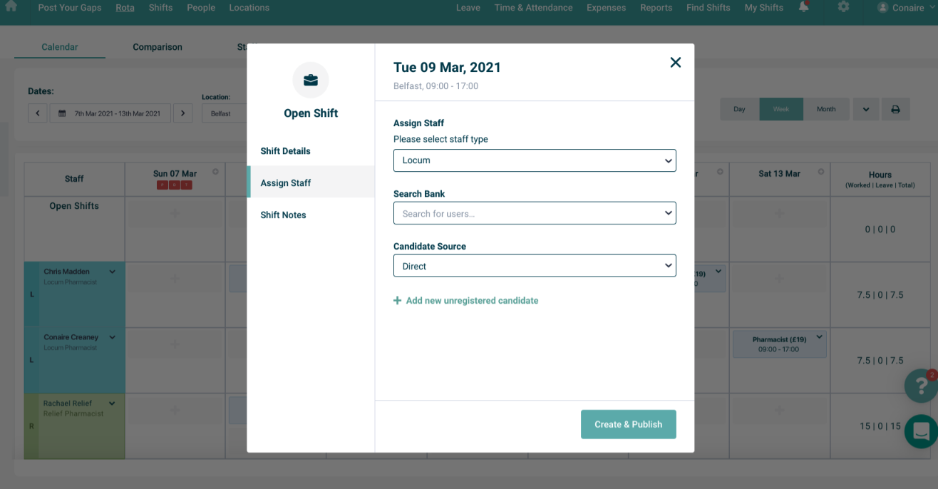 Allow coordinators to complete branch swap for employees from shift modal
