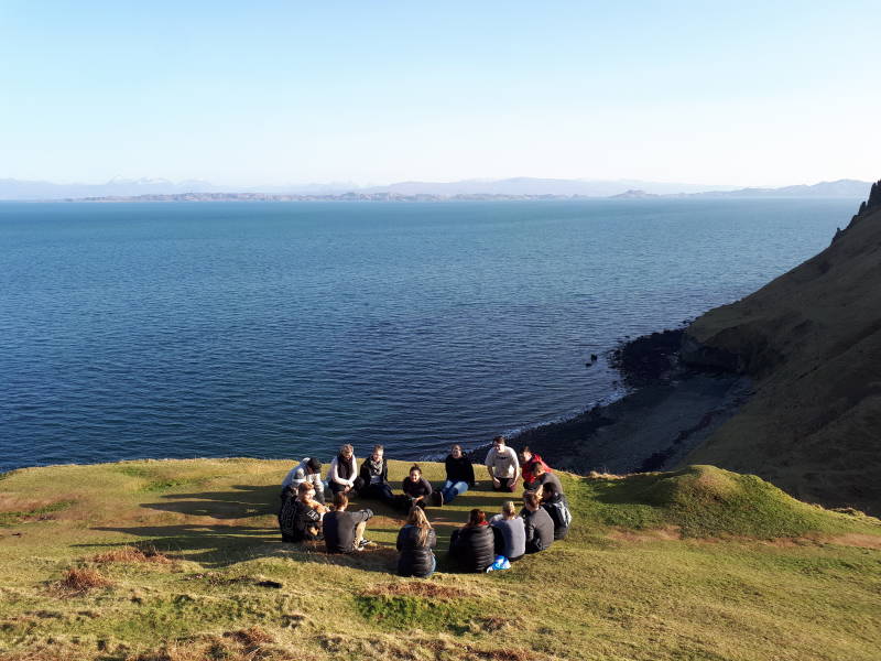Group of travellers in Isle of Skye, Scotland 