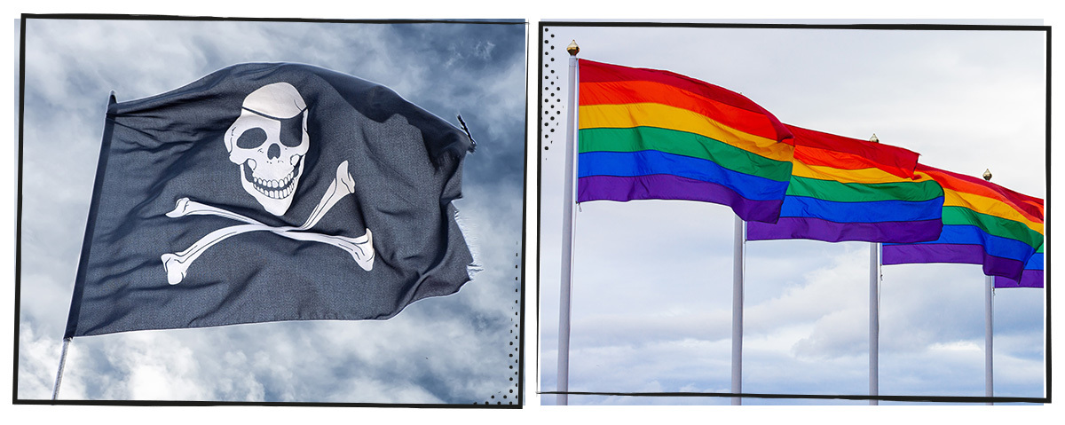 Betekenis piratenvlag en Pride regenboogvlag