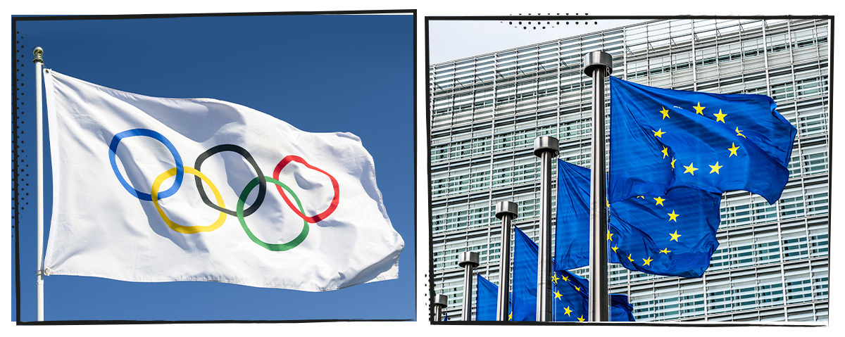 Betekenis Olympische Spelen vlag en Europese Unie vlag