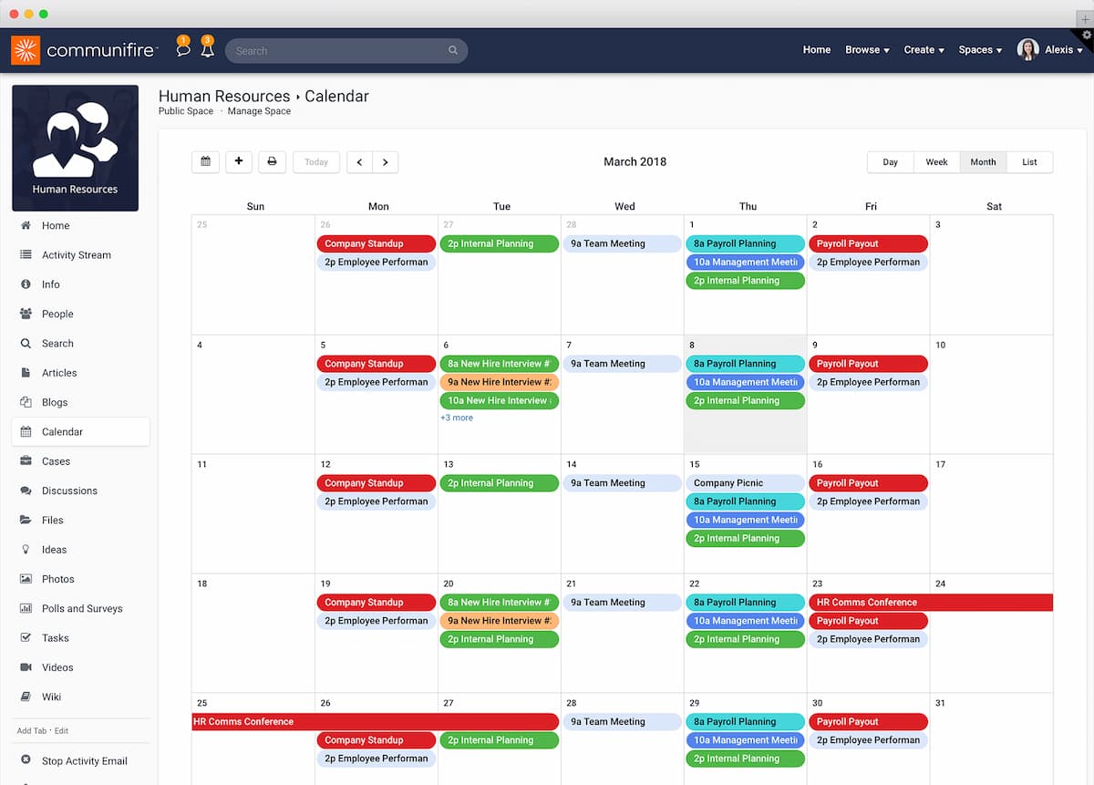 Human Resources Calendar Intranet