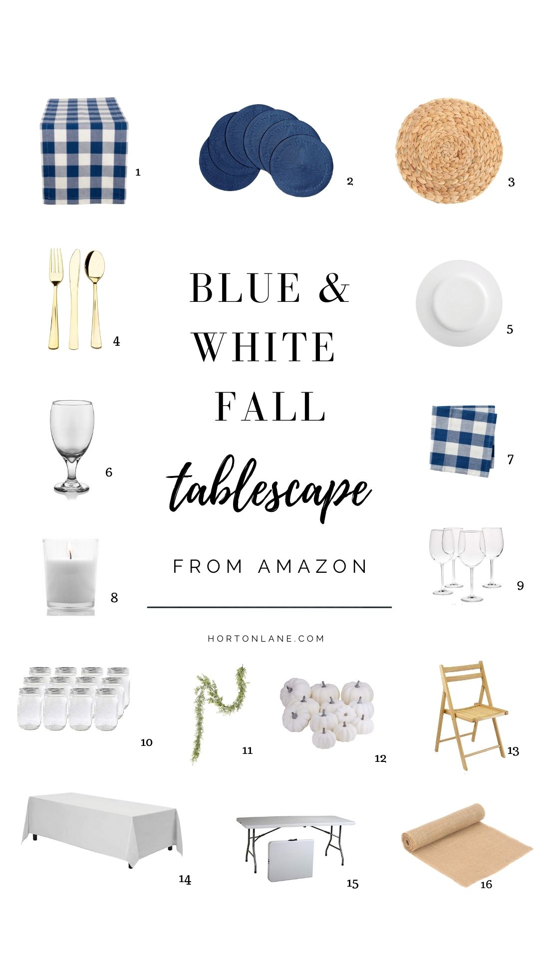 Pinterest Shopping Collage Blue annd White Gingham Thanksgibing Fall Tablescape