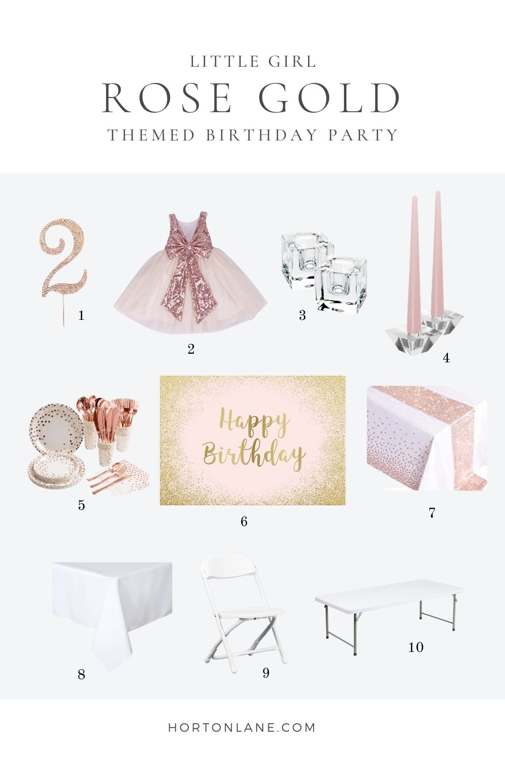 Pinterest Pin Collage-Little girl rose gold themed birthday party two years old pink party