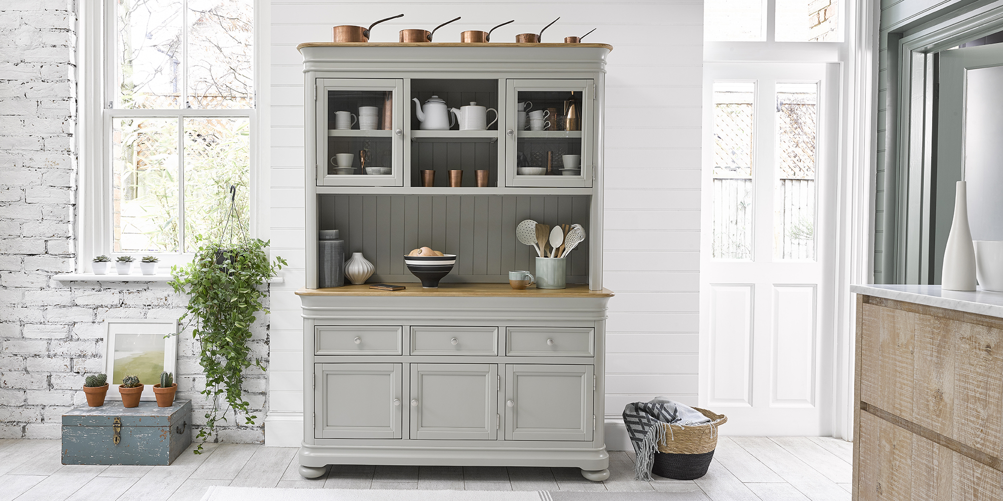 farmhouse style painted kitchen dresser in traditional kitchen