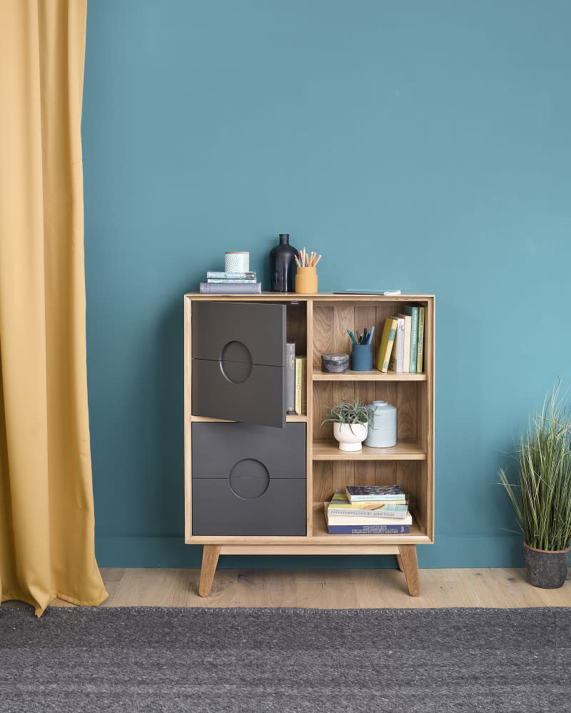 Spot Natural Solid Oak and Slate Grey Painted Small Bookcase