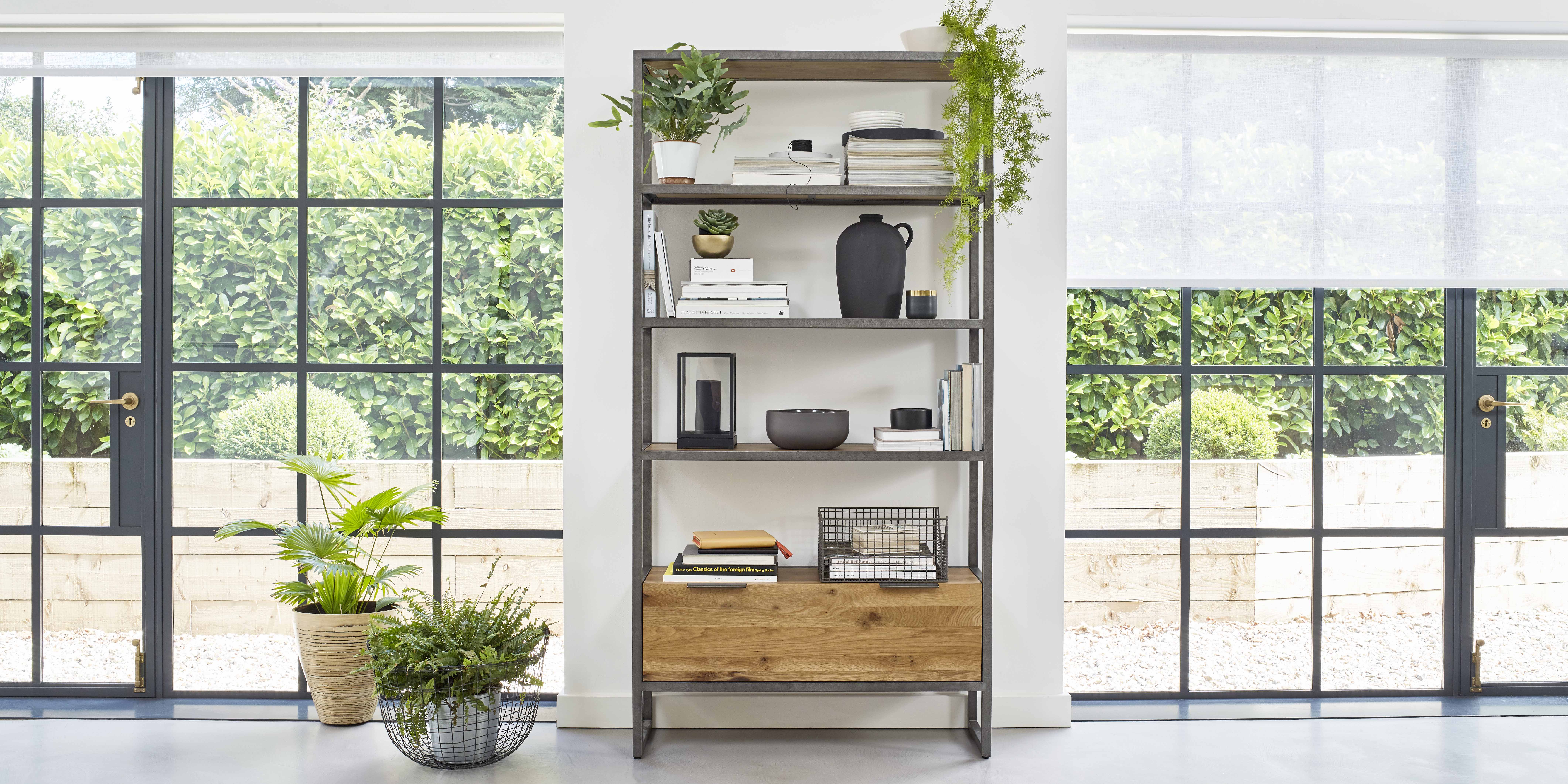 Brooklyn Natural Solid Oak And Metal Tall Bookcase