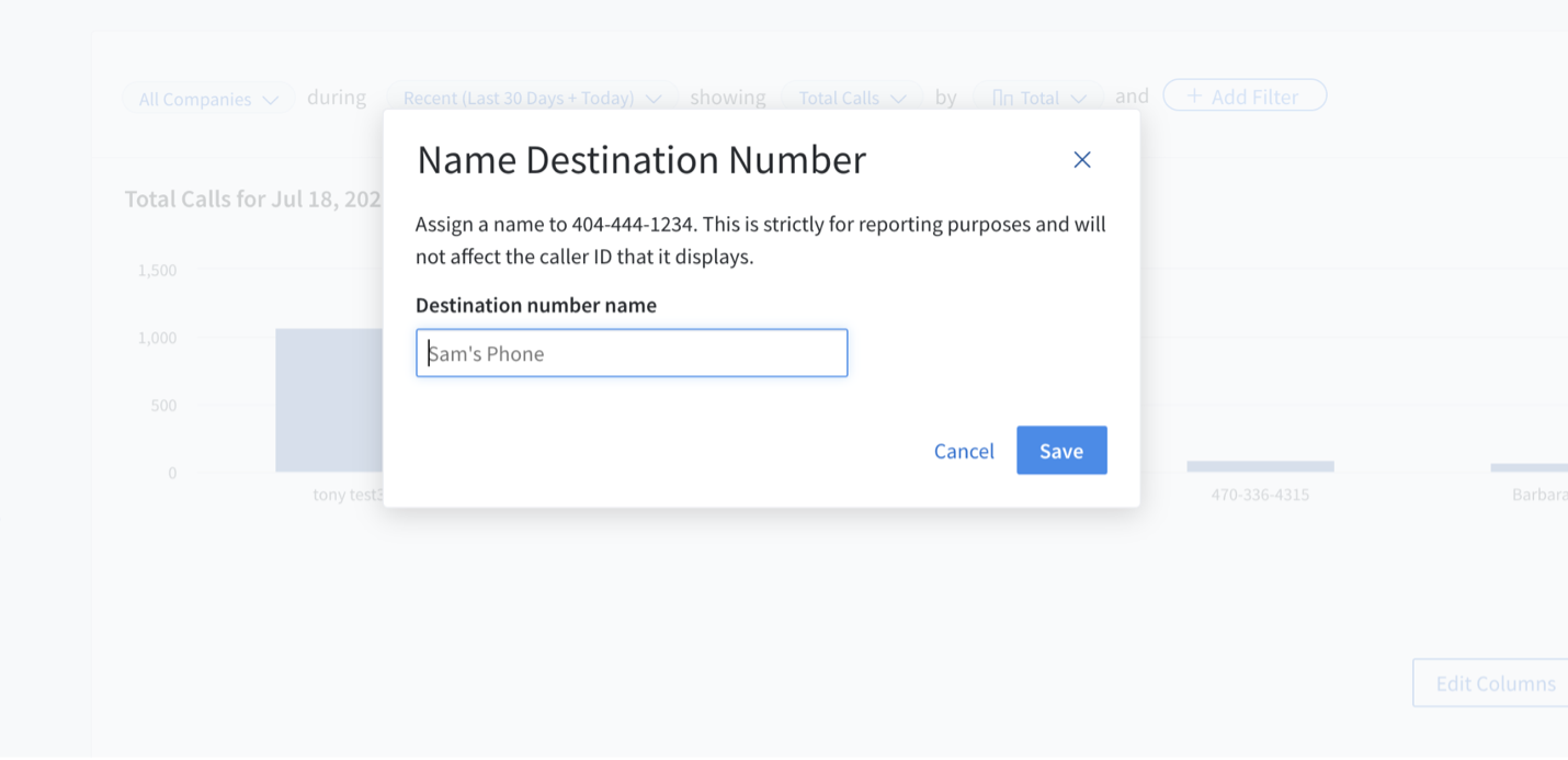 Name Destination Numbers