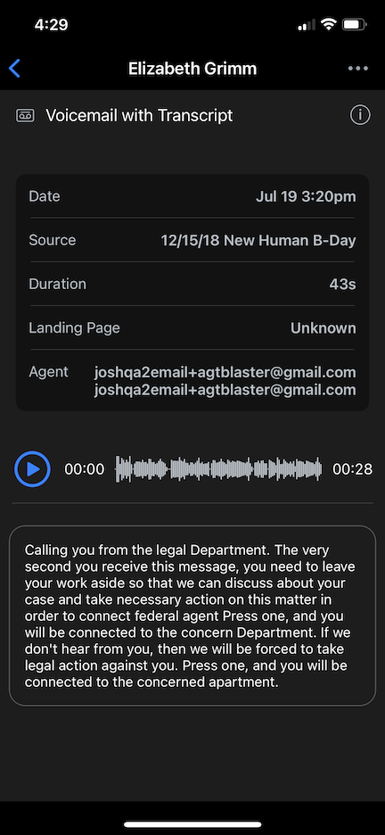 iOS call recording and transcription screenshot 