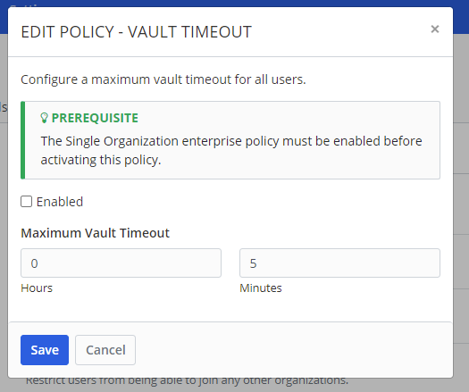 Vault Timeout enterprise policy