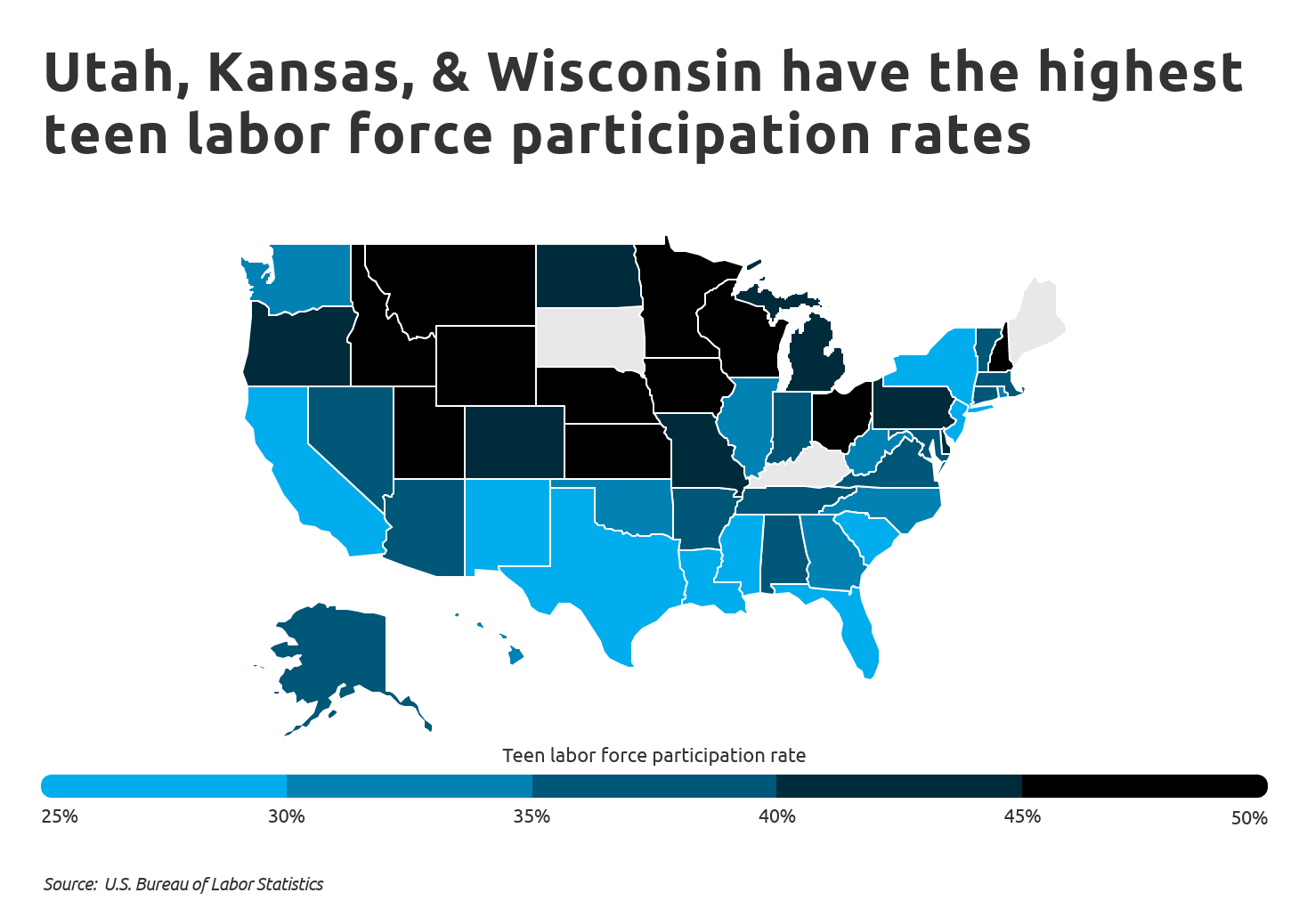 UT, KS, WI have the highest teen labor force participation rates