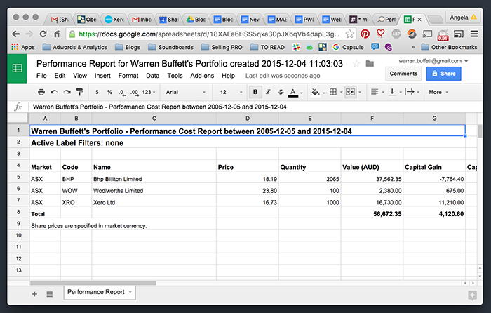 Sharesight report in Google Sheets