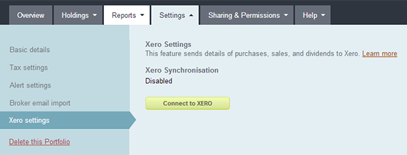 sharesight Xero settings