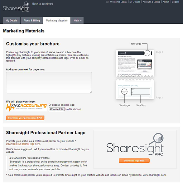 Marketing materials page