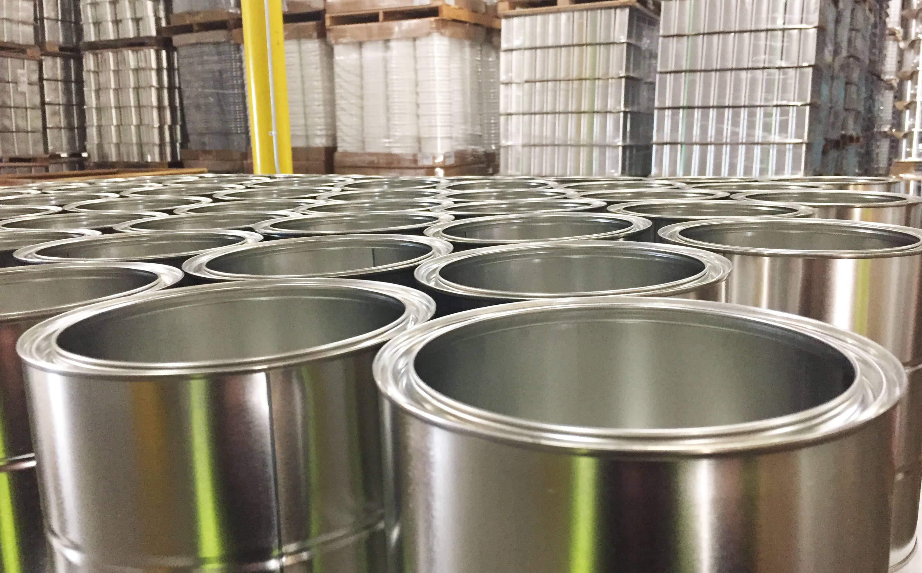 Metal Paint Cans in Warehouse