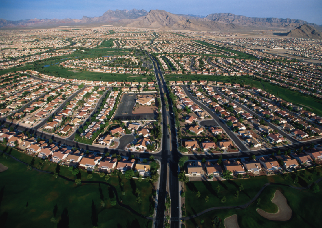 Sky View of 2000&#39;s Style Neighborhood - George Steinmetz, Getty Images