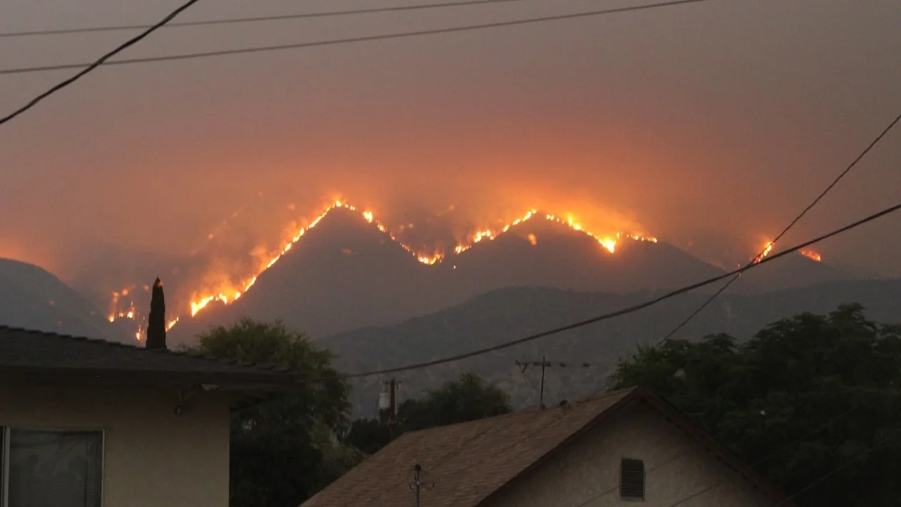 View of the Bobcat Fire from a kitchen window in Monrovia, California