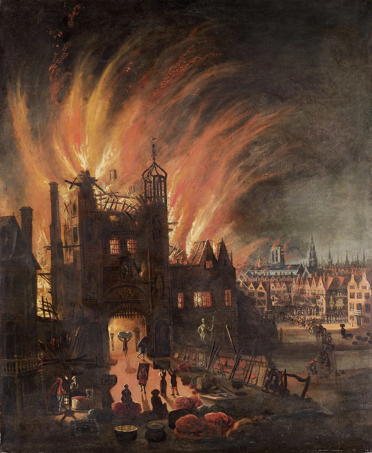 1280px-The Great Fire of London, with Ludgate and Old St. Paul's