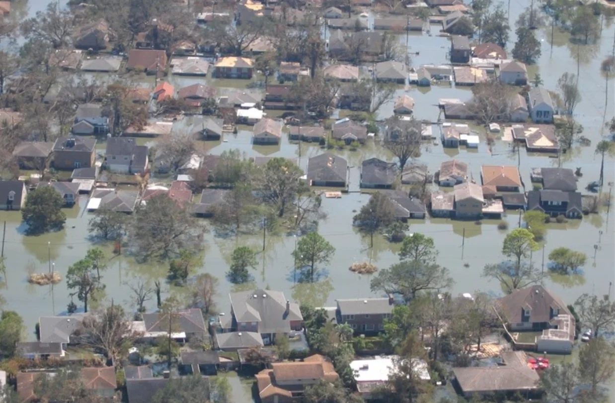 Views of inundated areas in New Orleans following the breaking of the levees surrounding the city as the result of Hurricane Katrina.  Courtesy NOAA