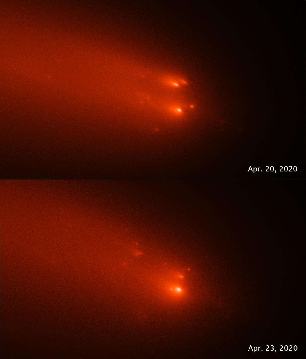Comet-ATLAS-Disintegrates-April20-23-2020-NASA-ESA-Hubble-STScI