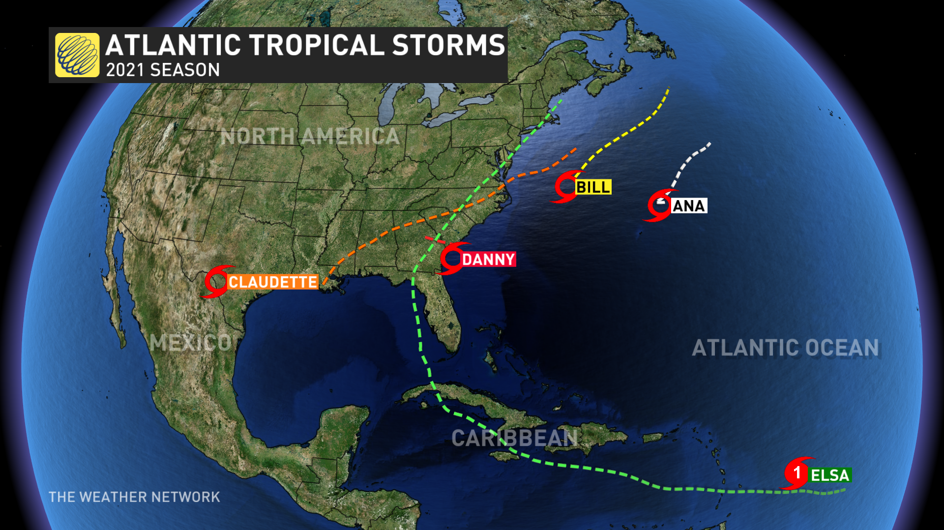 Atlantic Hurricane Tracks Through Aug 5 2021