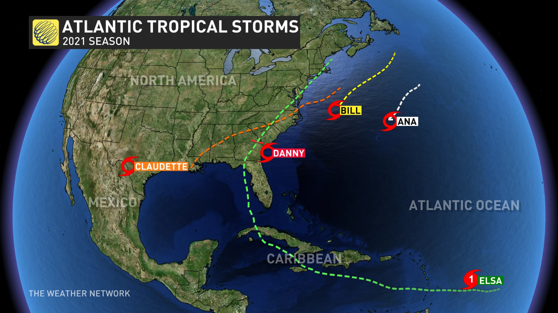 Atlantic Hurricane Tracks Through Aug 5 2021