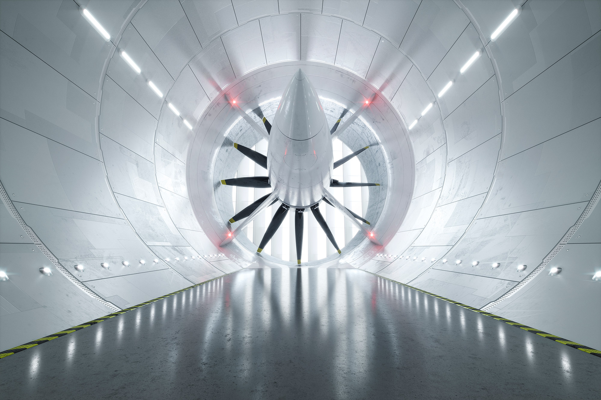 Getty Images: Wind tunnel with bright backlight.  Credit: Viaframe / Stone / Getty Images.