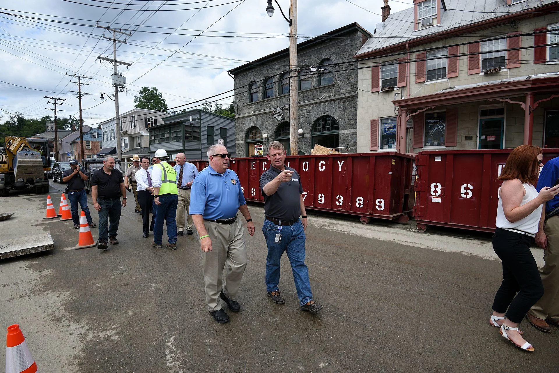 Governor Larry Hogan and Howard County Executive Allan H. Kittleman in Ellicott City shortly after the flood