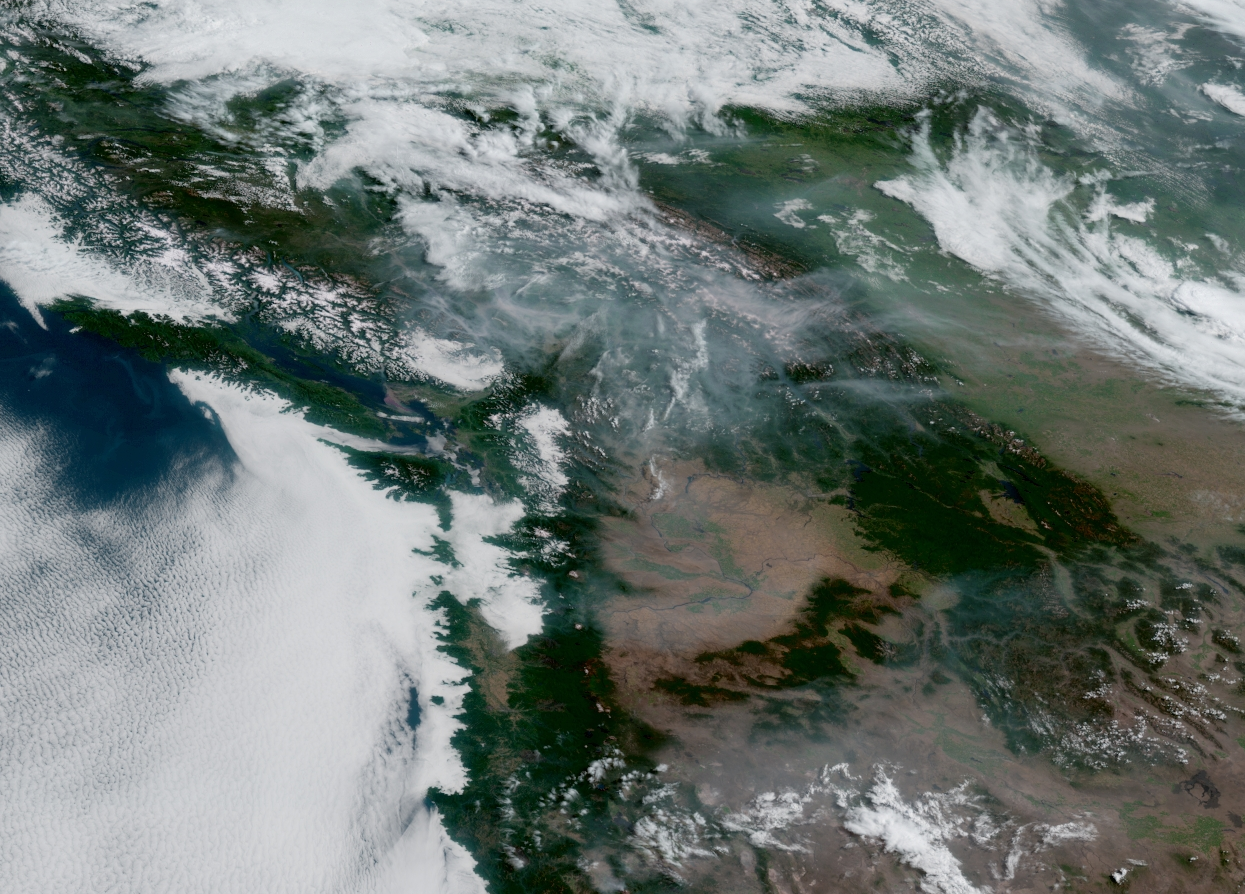 Wildfire Smoke Over B.C. & Washington (NOAA SATELLITE IMAGE)