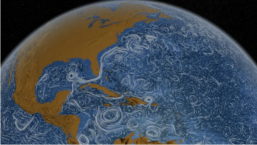 The Loop Current runs from the tropics through the Caribbean and into the Gulf of Mexico, then joins the Gulf Stream moving up the East Coast. NASA/Goddard Space Flight Center Scientific Visualization Studio
