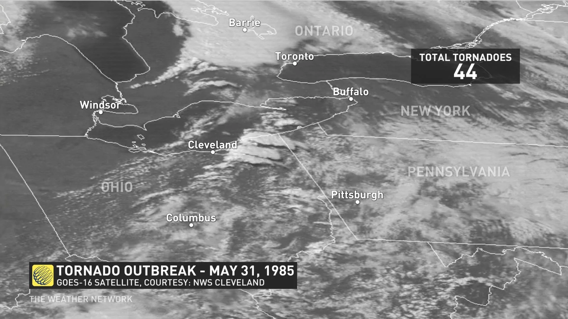 GOES-16 satellite imagery of the May 31, 1985 outbreak