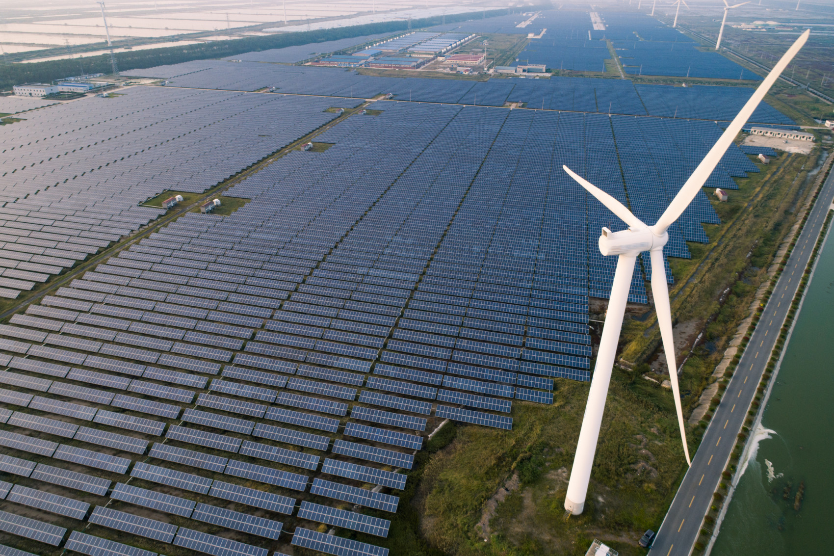 Wind and solar energy being generated in Dongtai, Jiangsu, China. (Yaorusheng/ Moment/ Getty Images)