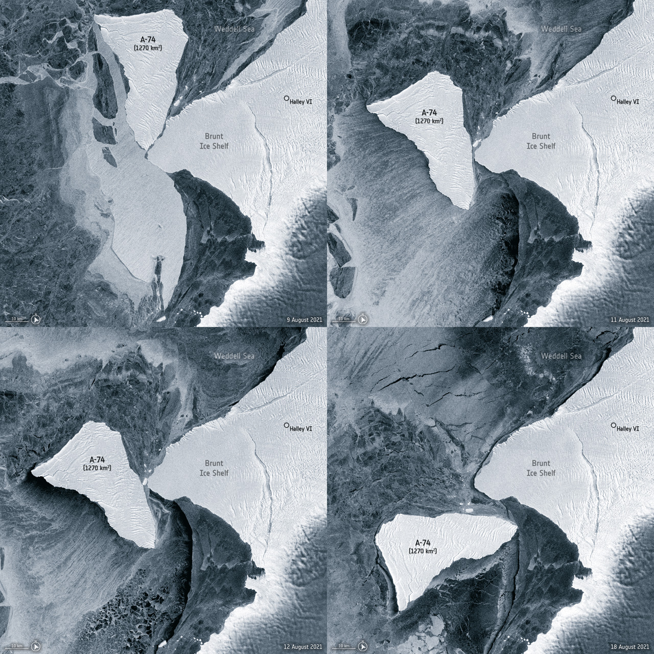 Iceberg-A74-Brunt-near-miss-4-panel-Copernicus-Sentinel1-ESA